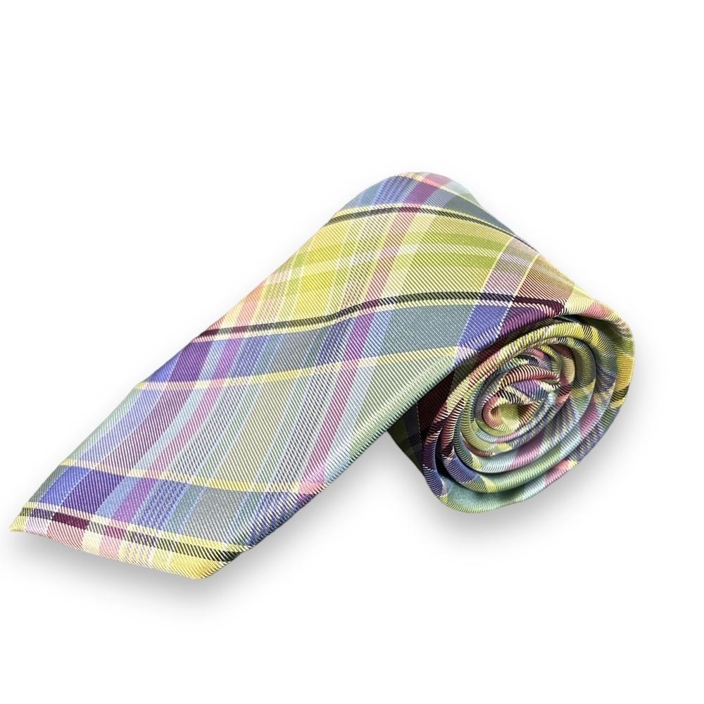 TOMMY HILFIGER Pastel Madras Plaid 100% Silk Tie